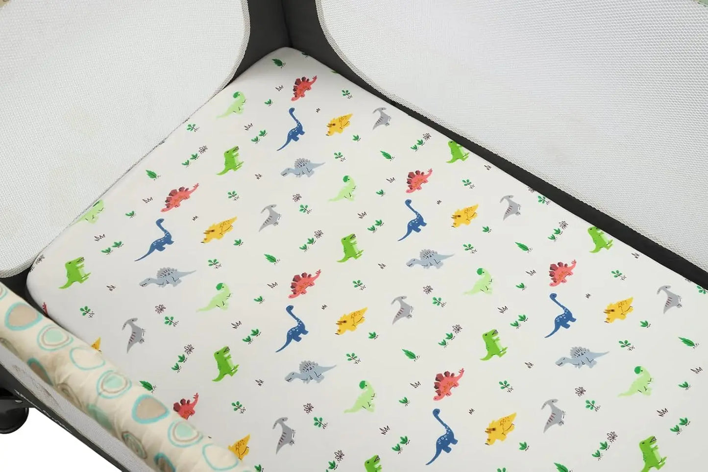 Pa N Play Sheets for Baby Boy Stretchy Jersey Knitted Portable Mini Crib Sheets Playard Mattress Cover Dinosaur