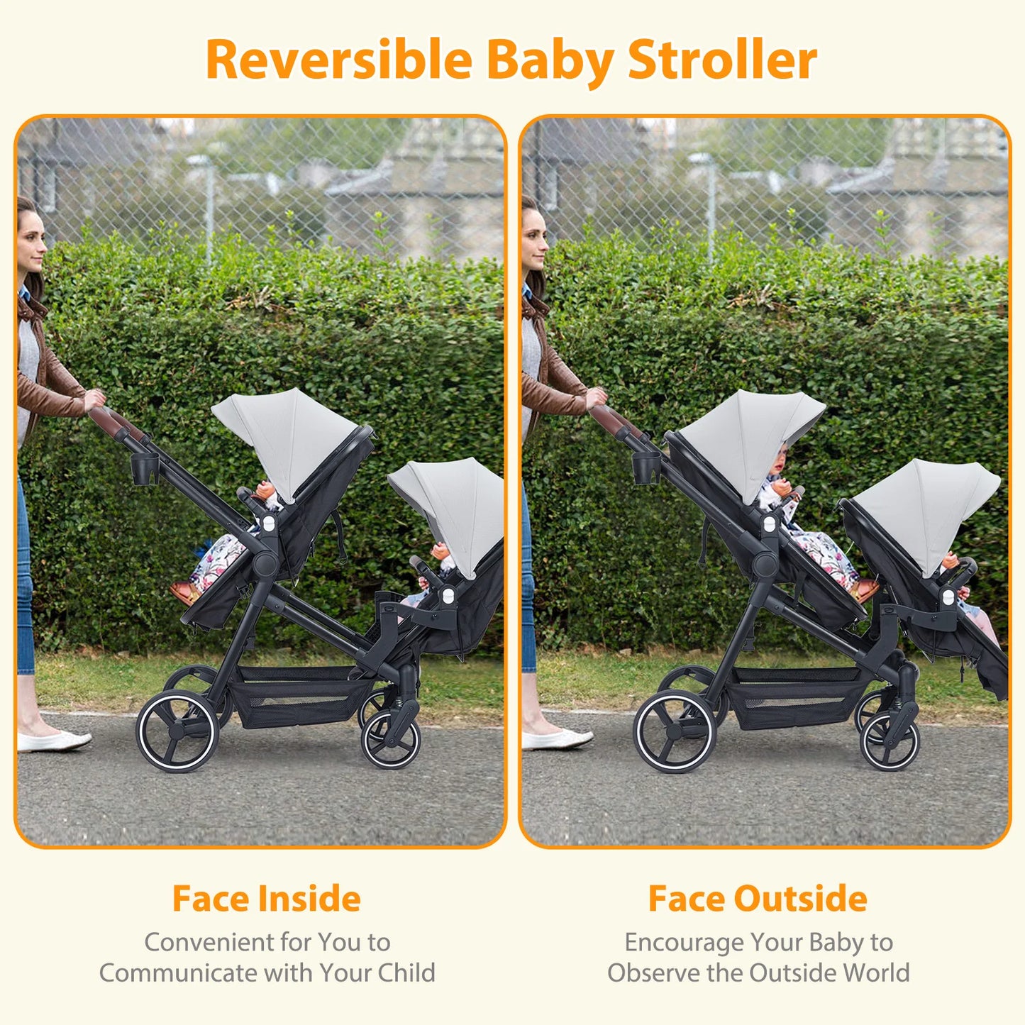 Double Stroller Tandem Infant Toddler Multi Position