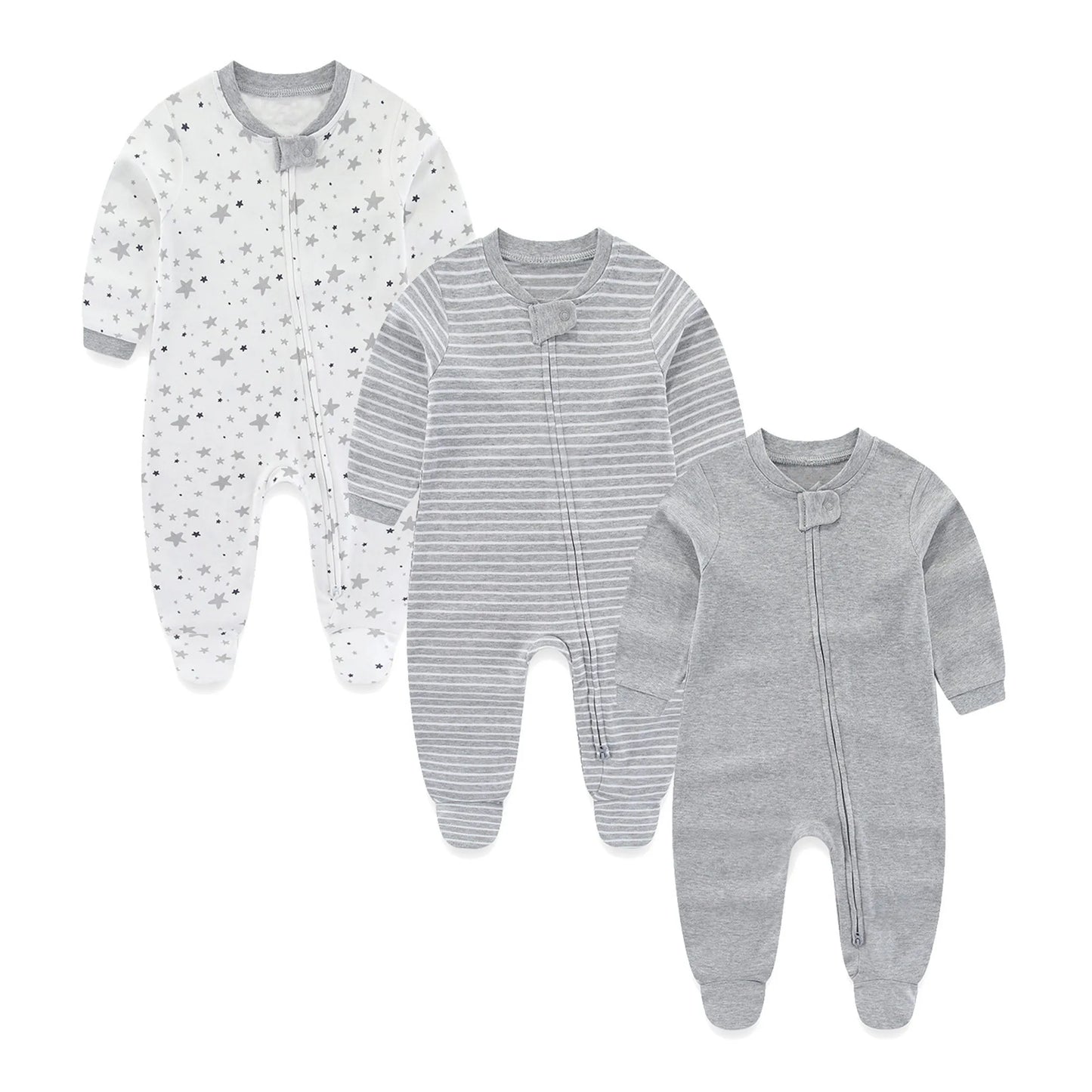 3 Pcs Autumn Winter Solid Zipper Baby Boy Girl Rompers 100 Percent Cotton Soft Newborn Clothes Baby Shower Gifts