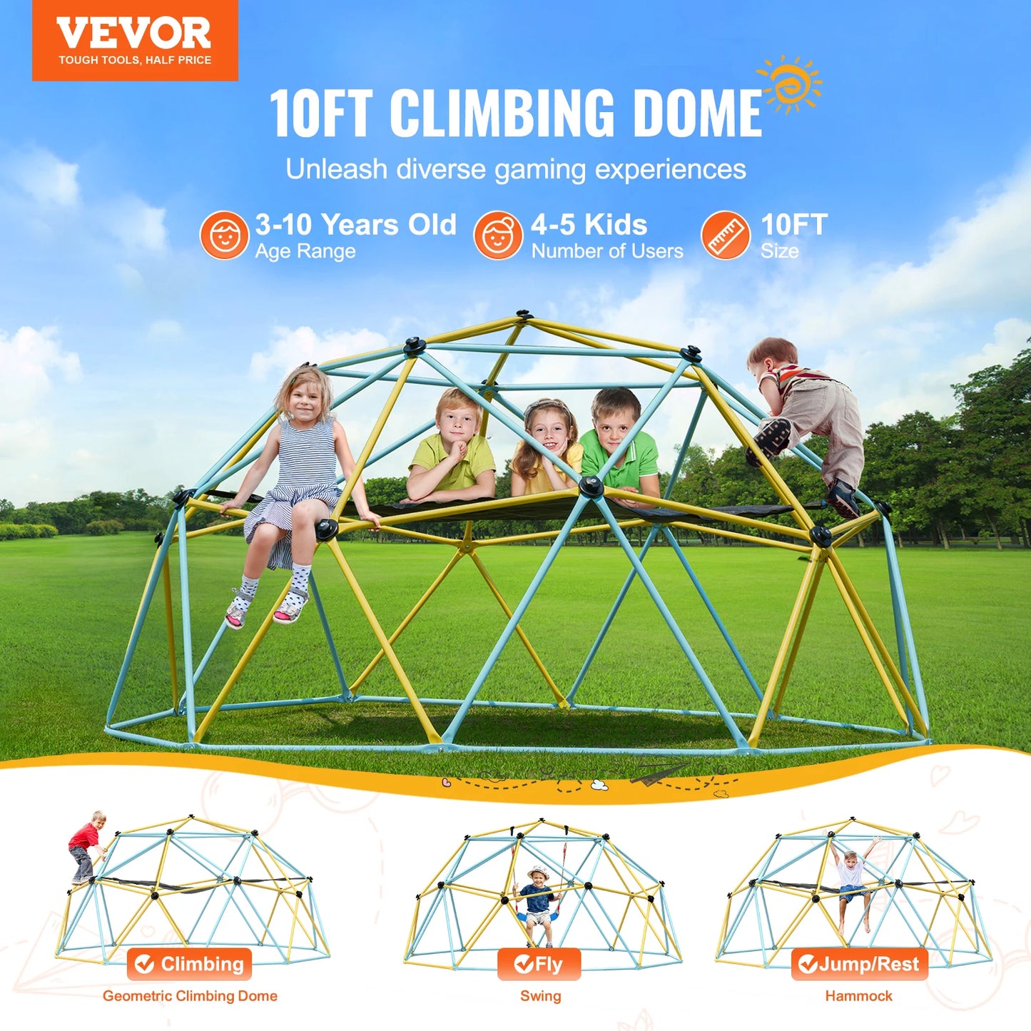 Geometric Climbing Dome For Kids 6 8 10 12 Feet Backyard