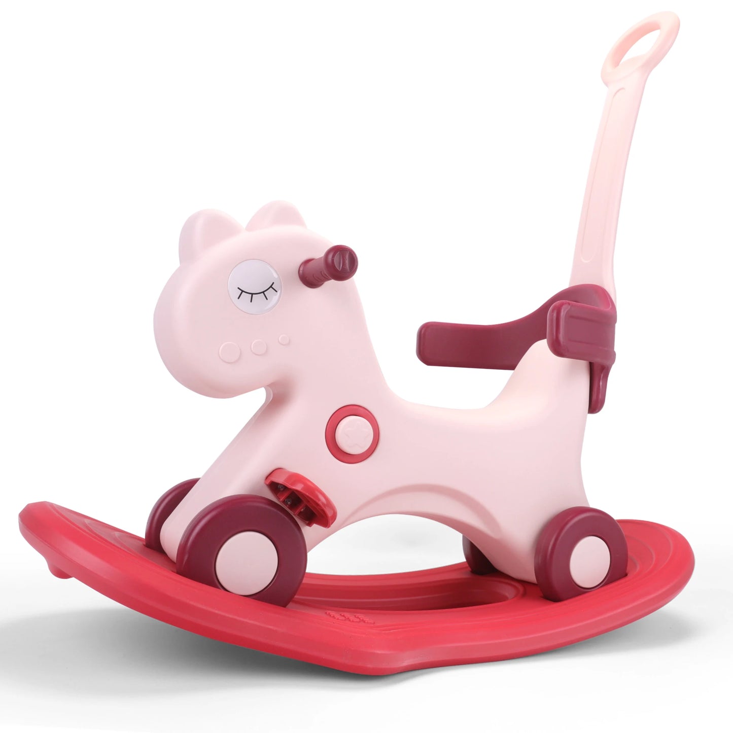 Rocking Horse Child Safety Push Handle Rocker for Toddlers 1 2 3 Years Old Kids Ride On Toy Birthday Gift for Girls and Boys