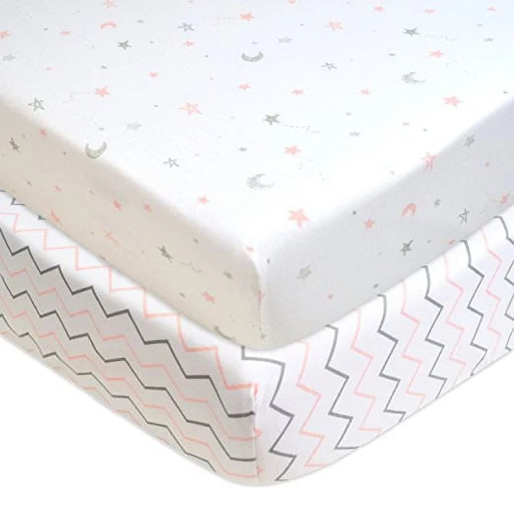 2 Pack Natural Cotton Fitted Crib Sheets 52x28 Hypoallergenic