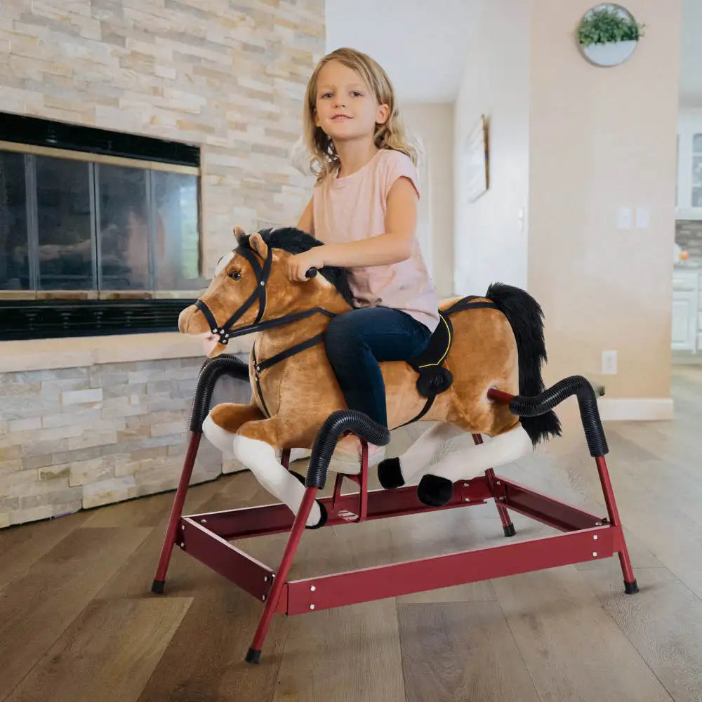 Durable Plush Toddlers Spring Rocking Horse Bouncing Rocker Toy with Realistic Sounds