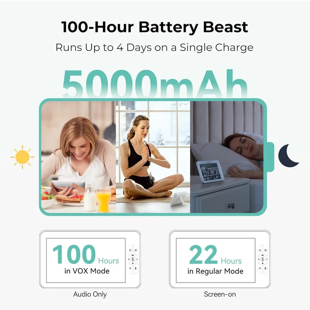 7 Inch 1080P Split Screen Baby Monitor No WiFi 100H Battery