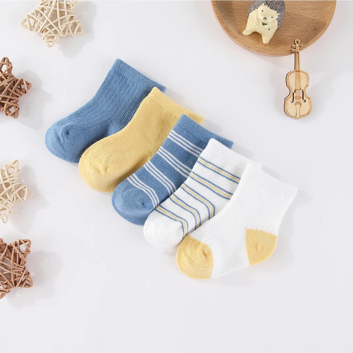 5 Pairs Cotton Mid Calf Socks For Newborns 0 To 12 Months