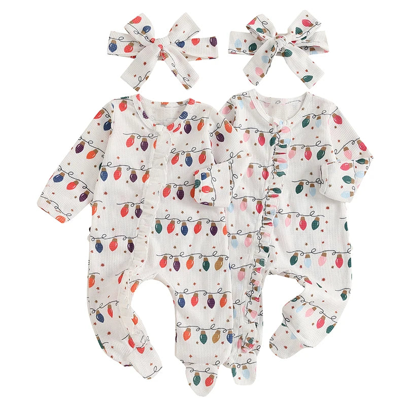 Toddler Girls Floral Ruffle Romper Set with Bow Headband Summer Outfit for Infants