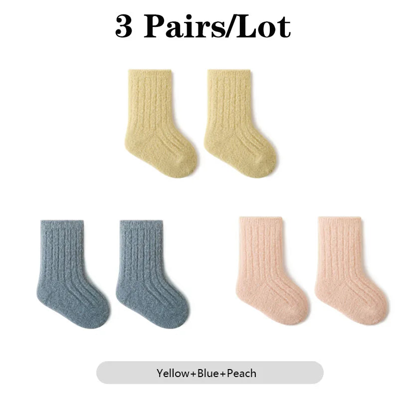 Warm Baby Socks 3 Pairs Thick Winter Cotton Unisex Mid Tube
