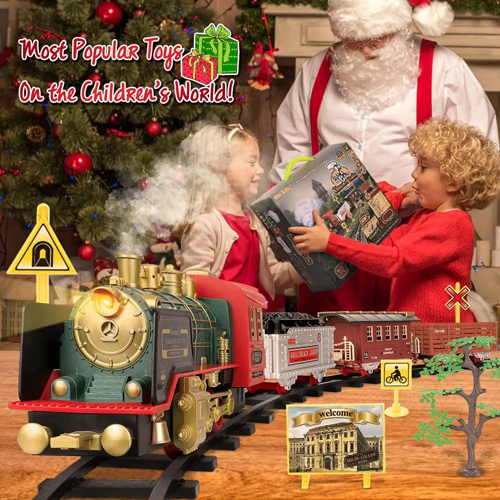 Remote Control Track Train Car Classical Simulation Water Steam Electric Railway Set Christmas Gift Educational Toy For Children