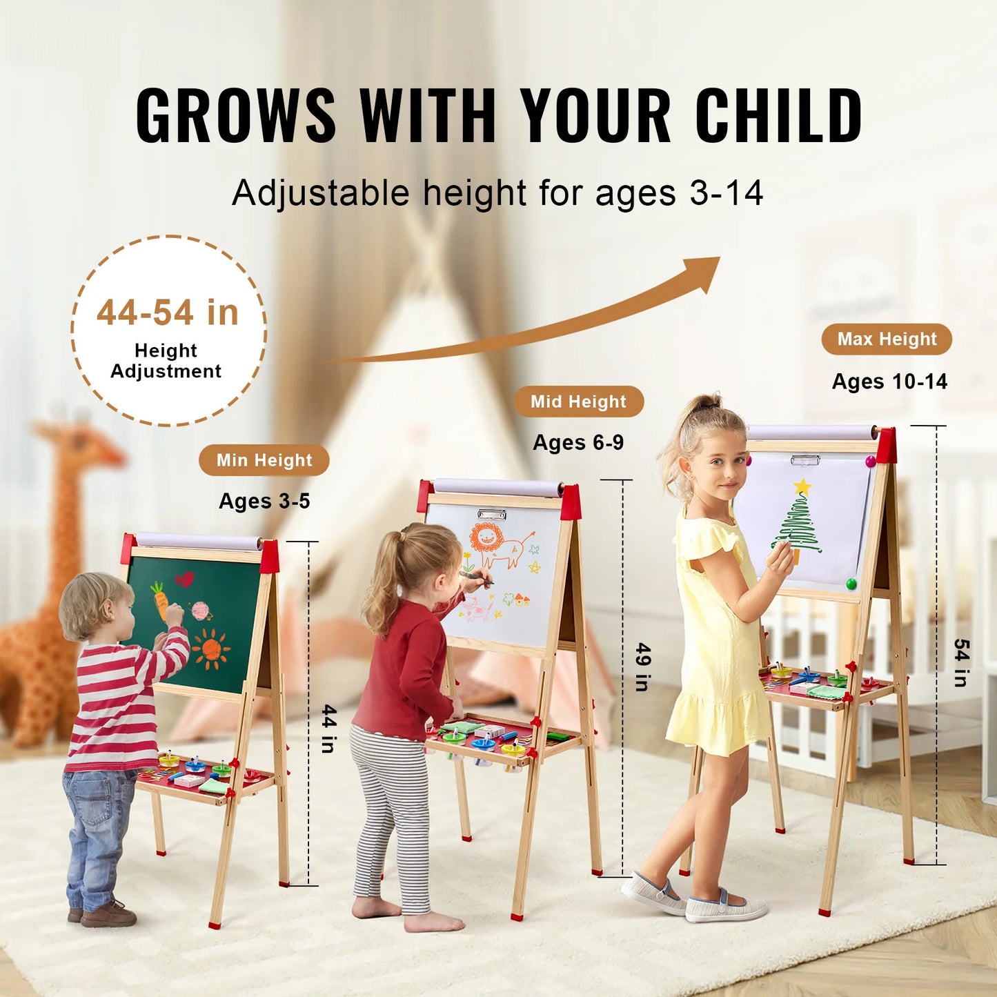 VEVOR Wooden Magnetic Drawing Board for Kids Portable Easel