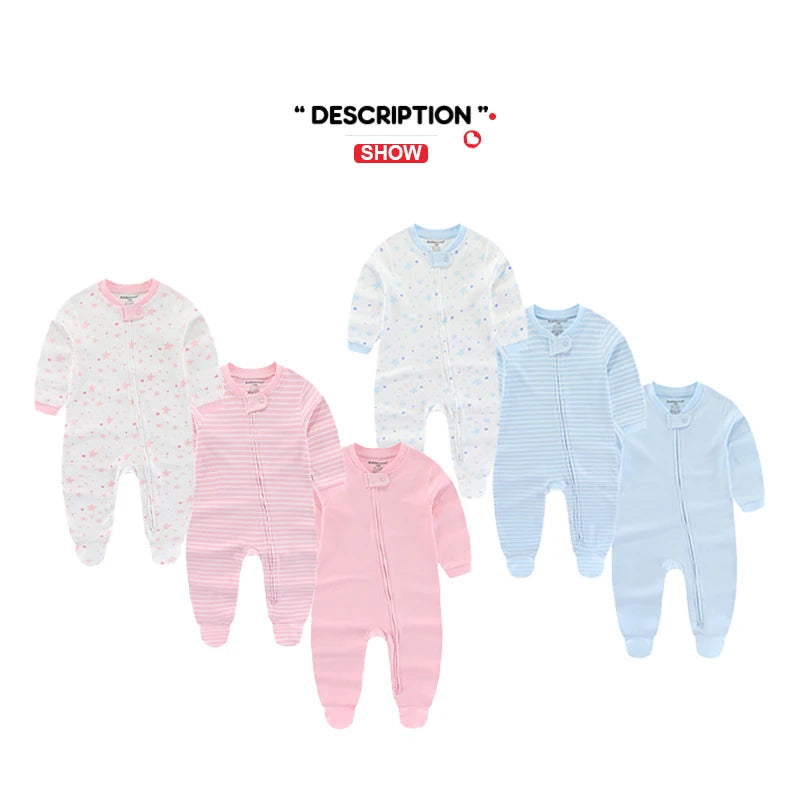 3 Pcs Autumn Winter Solid Zipper Baby Boy Girl Rompers 100 Percent Cotton Soft Newborn Clothes Baby Shower Gifts