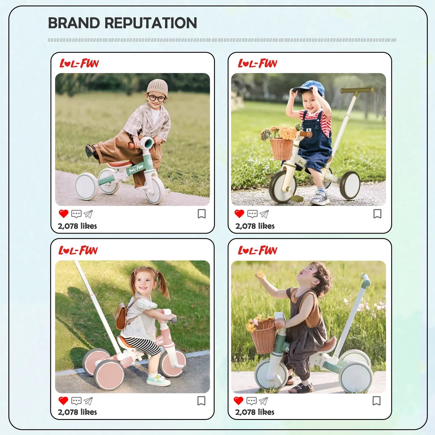 5 in 1 Toddler Tricycles for 1 to 3 Year Olds Baby Balance Bike with Parent Steering Push Handle