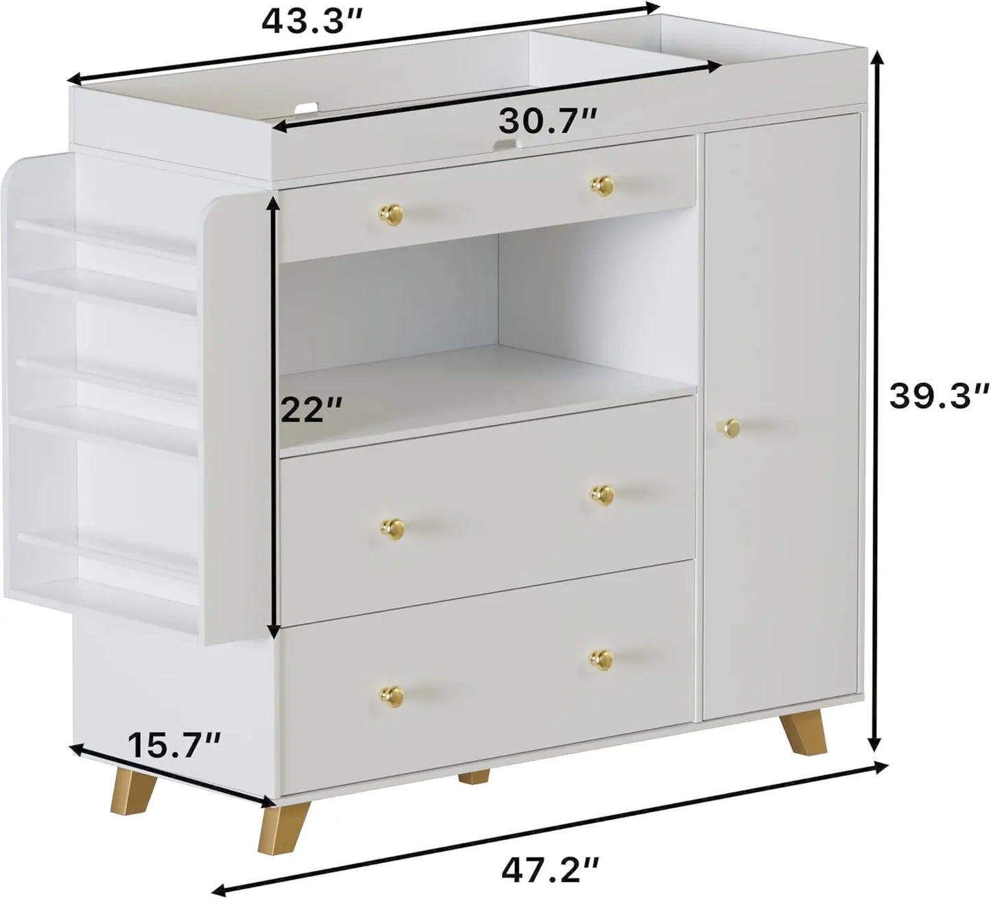 Nursery Dresser With Baby Changing Table 3 Drawers White