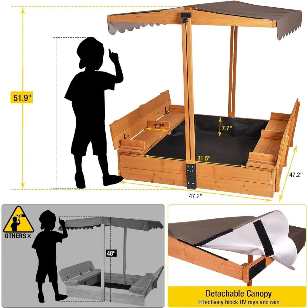 Kids Sand Box With Canopy And Foldable Bench Seats