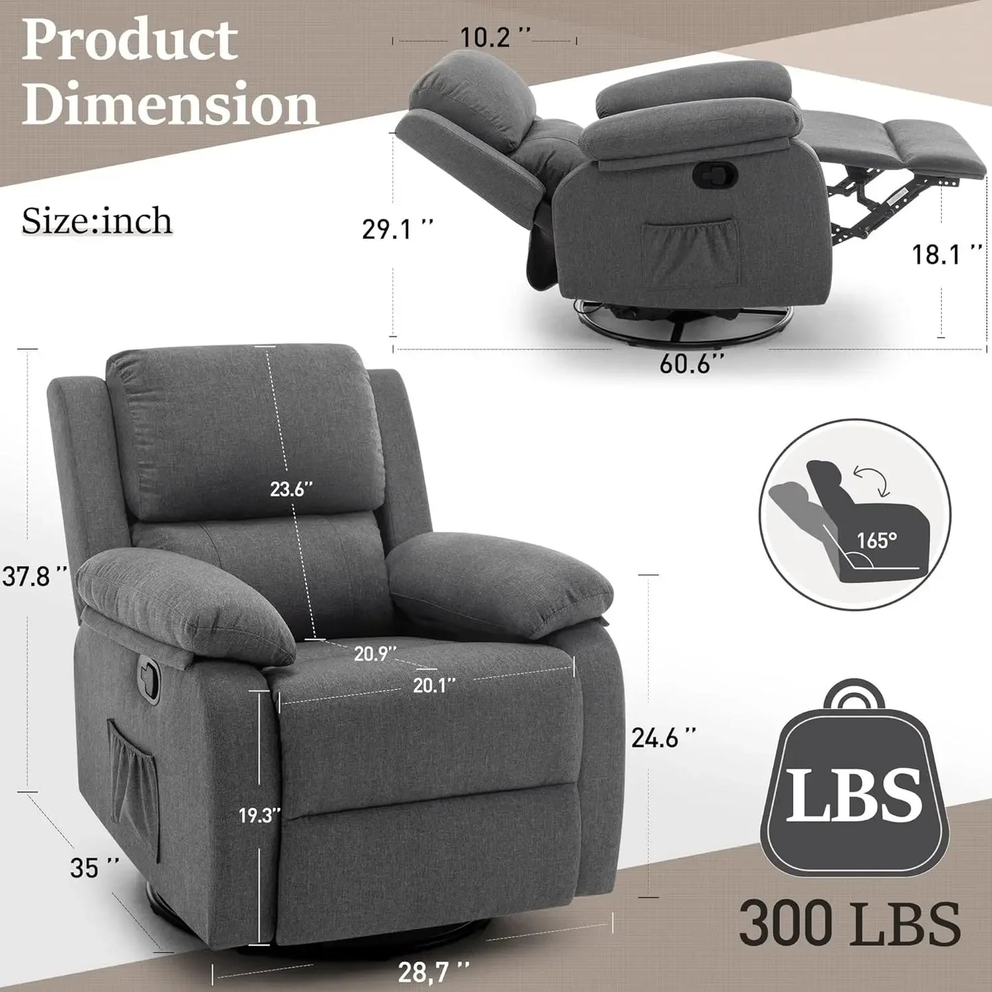 360 Swivel Rocker Chair Upholstered Nursery Glider Compact