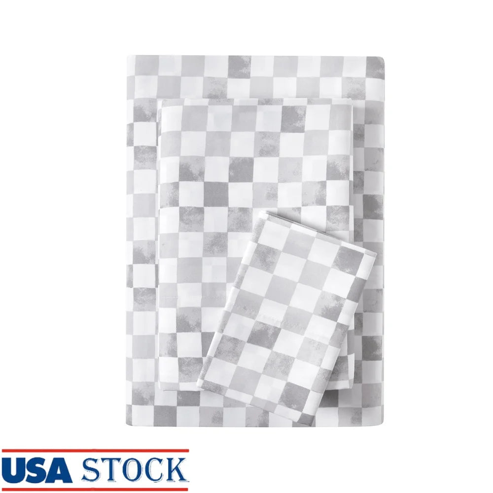 Kids Microfiber Sheet Set Gray Check Twin 3 Piece Bedding