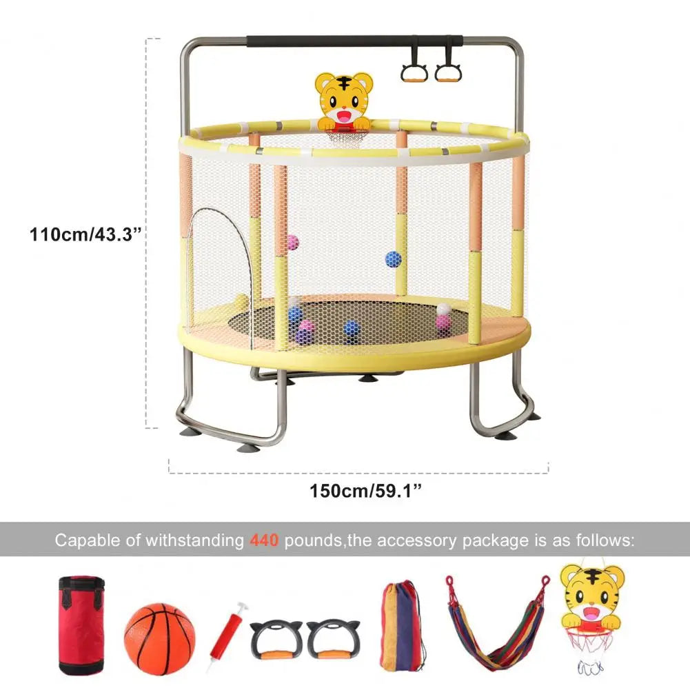 5ft Kids Trampoline Adjustable Toddler With Basketball Hoop