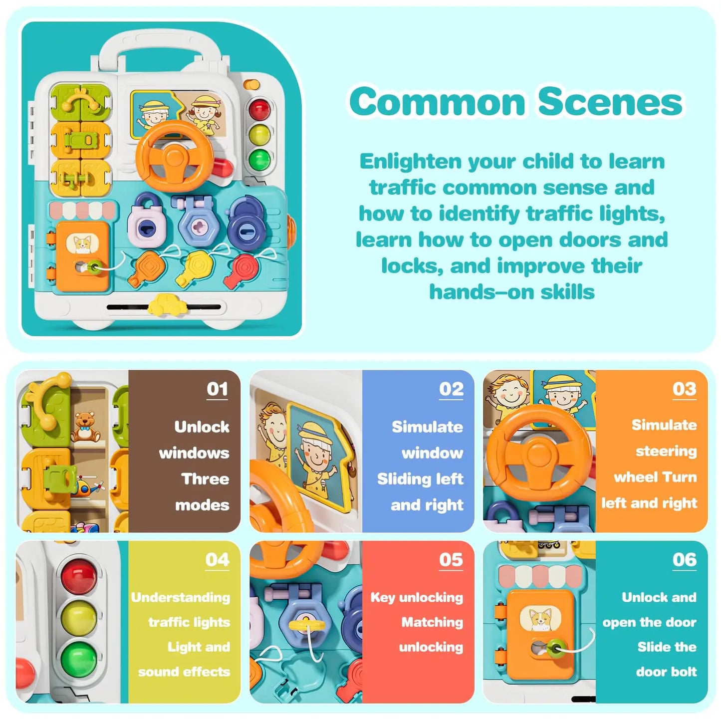 Toddler Musical Busy Board Kids Learning Sensory Toys Portable Montessori Gift for Ages 1 to 3 Boys and Girls