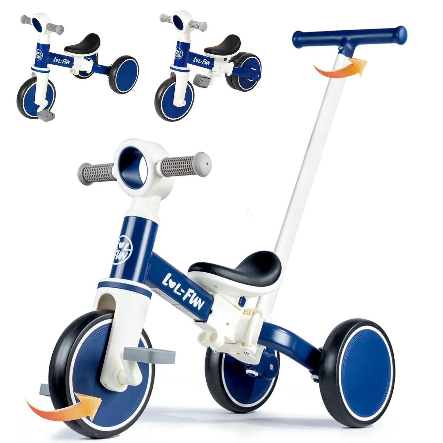 5 in 1 Toddler Tricycles for 1 to 3 Year Olds Baby Balance Bike with Parent Steering Push Handle