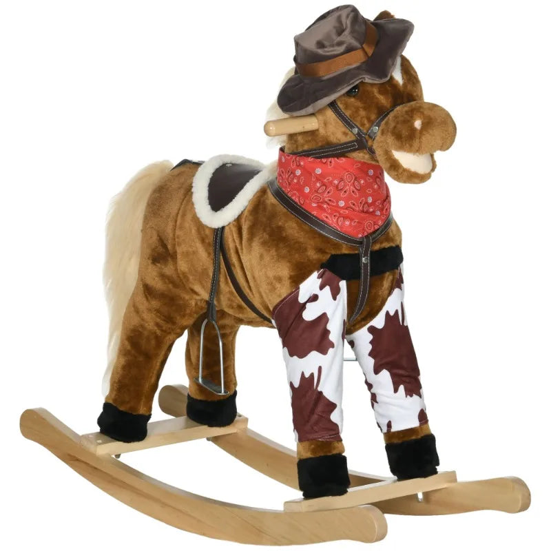 Baby Rocking Horse Large Riding Horse Plush Animal Rocker with Realistic Sound Saddle Toy for Boys and Girls Ages 3 to 8 Years Old Brown