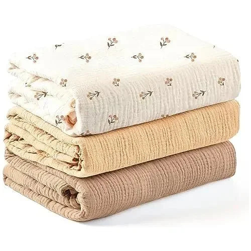 Three Pack Cotton Muslin Swaddle Baby Wrap Blankets Set
