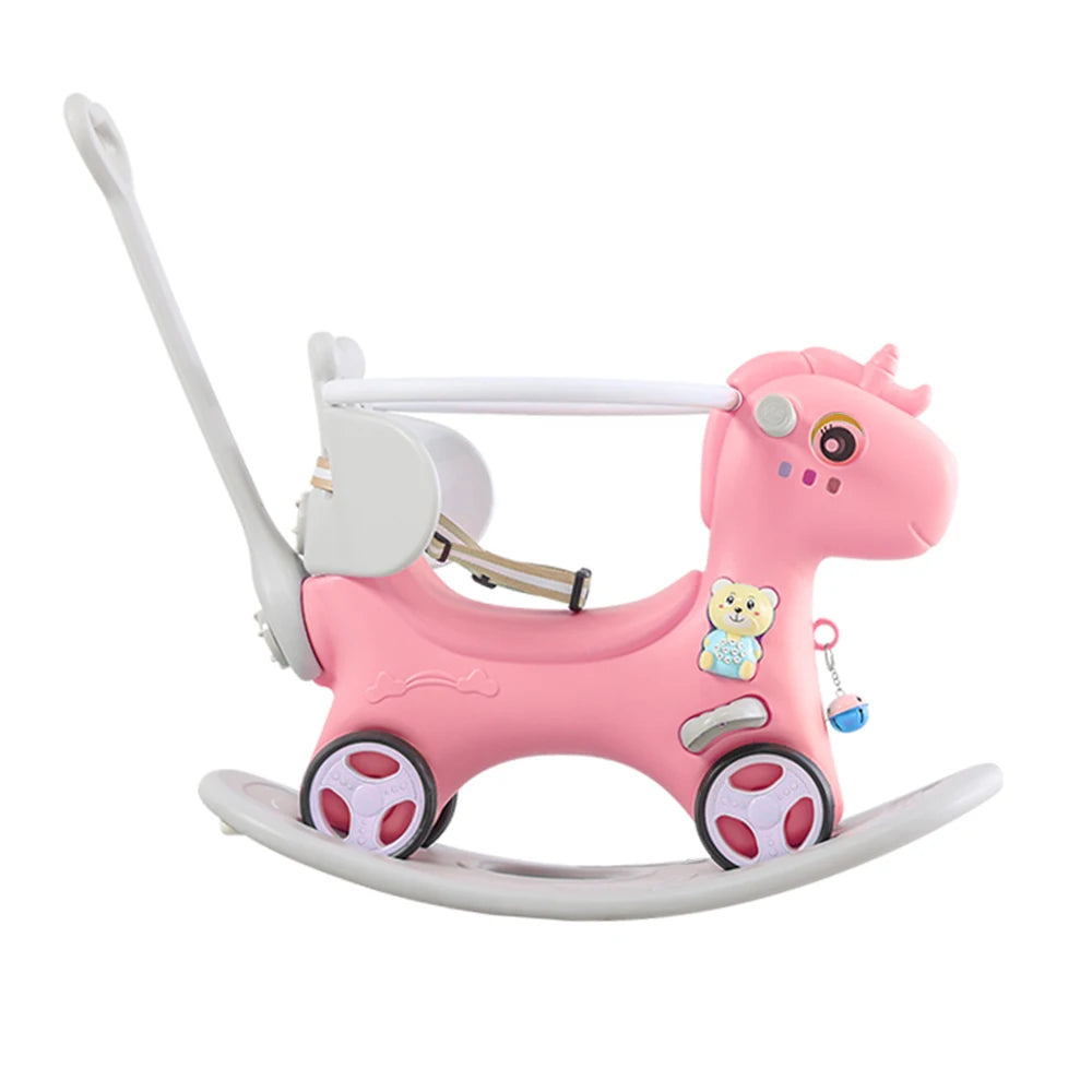 Rocking Horse For Toddlers Balance Bike Ride On Toy With Push Handle Backrest And Balance Board For Baby Girl And Boy