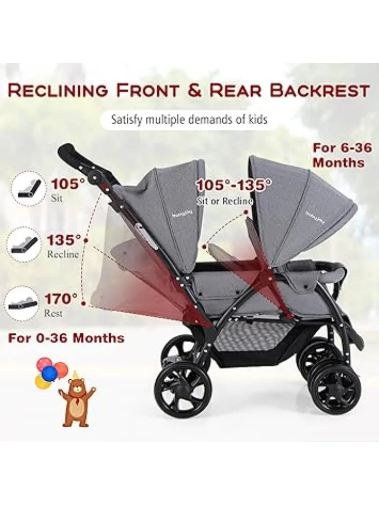 Foldable Double Stroller Lightweight Twin Tandem Seating