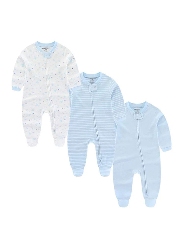 3 Pack Lot Autumn Winter Solid Zipper Rompers Cotton Unisex
