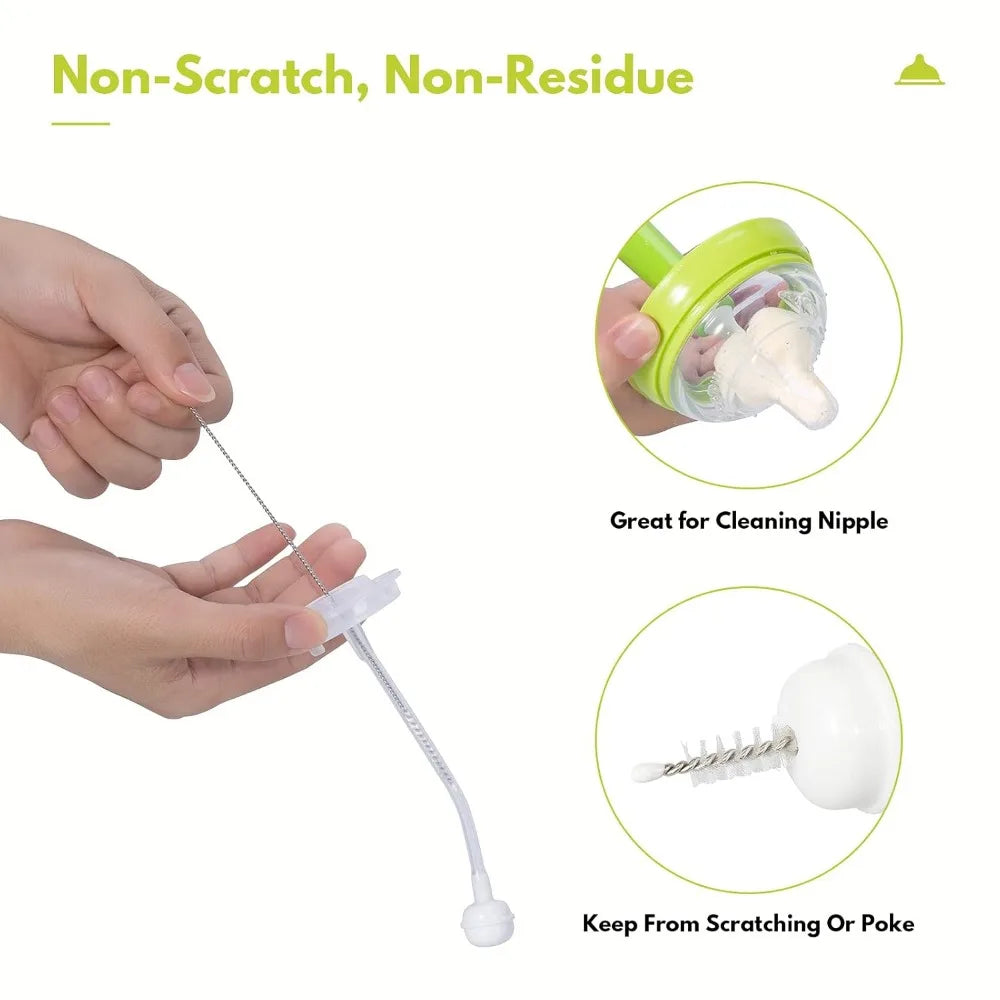 Baby Bottle Brush With Hidden Nylon Nipple Cleaner And Base