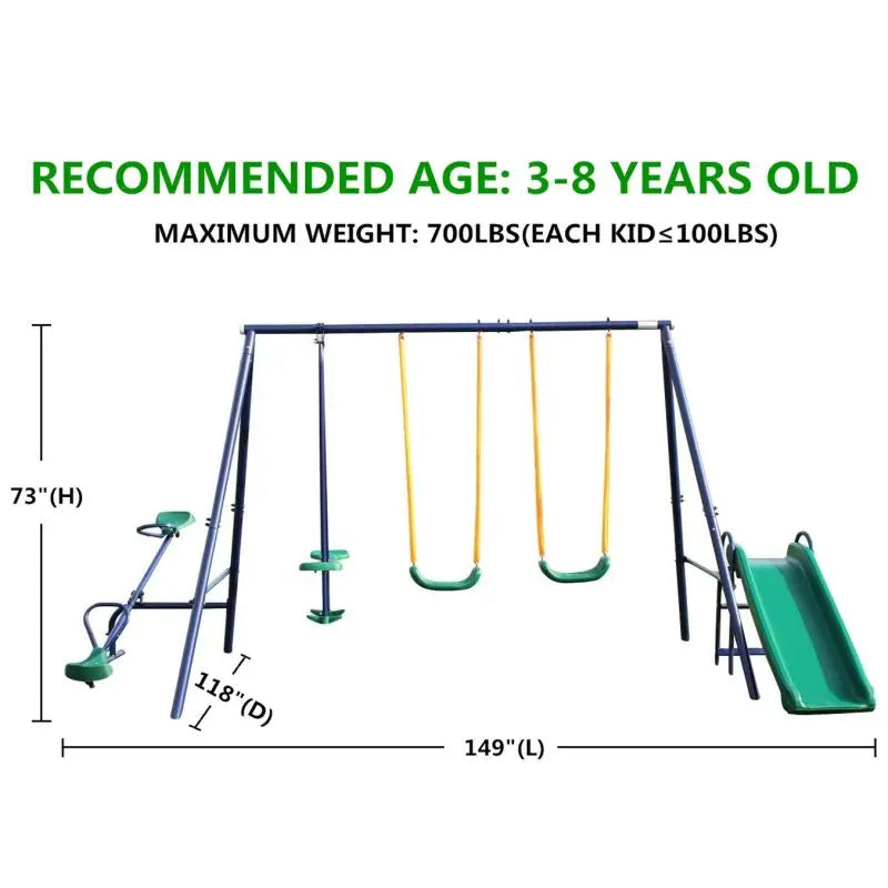 Metal Swing Set for Kids Outdoor Heavy Duty Frame with Double Swings for Backyard Playground