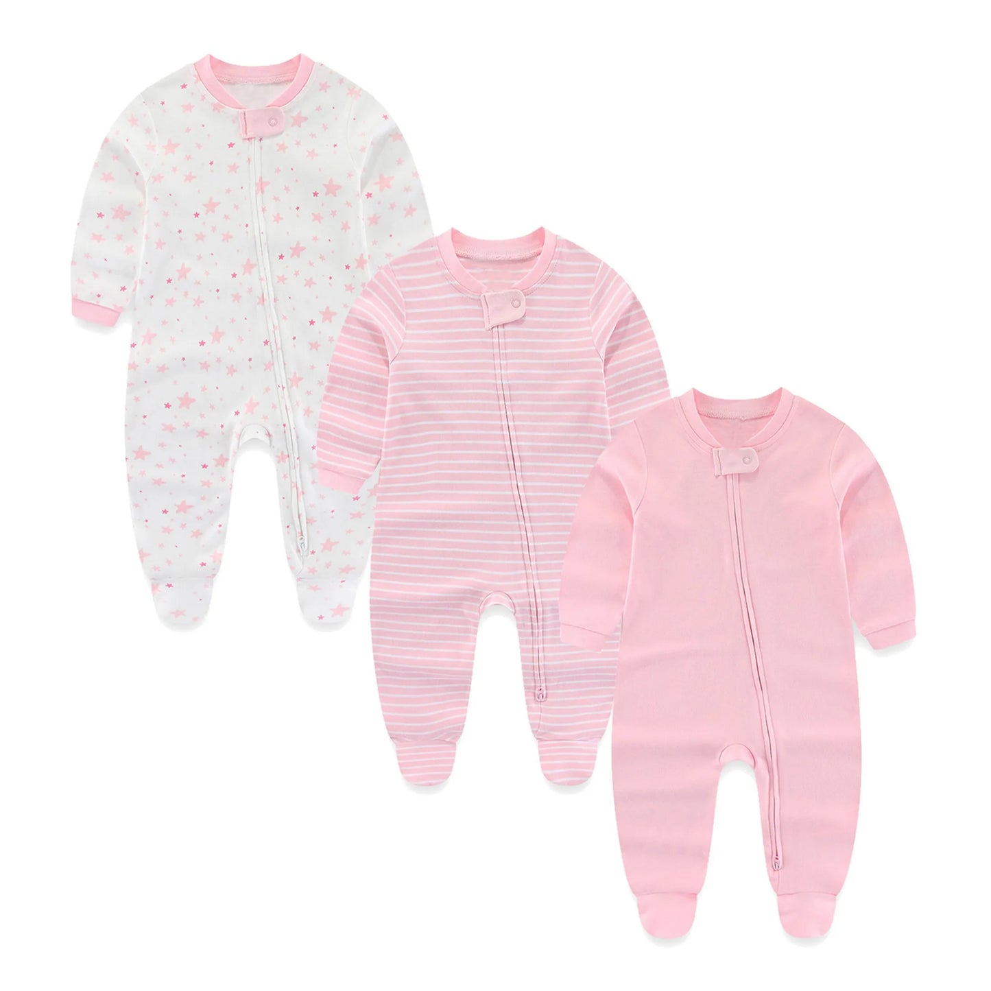 3 Pcs Autumn Winter Solid Zipper Baby Boy Girl Rompers 100 Percent Cotton Soft Newborn Clothes Baby Shower Gifts
