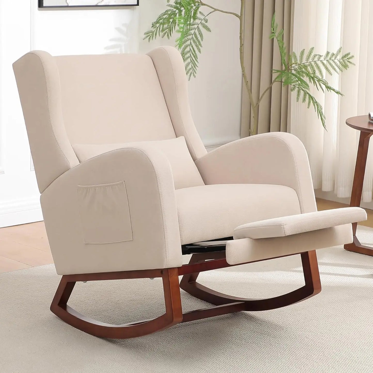 Rocking Chair Nursery with Footrest Wingback Nursery Rocking Chairs Teddy Nursing Glider Rocker Chair with Pillow
