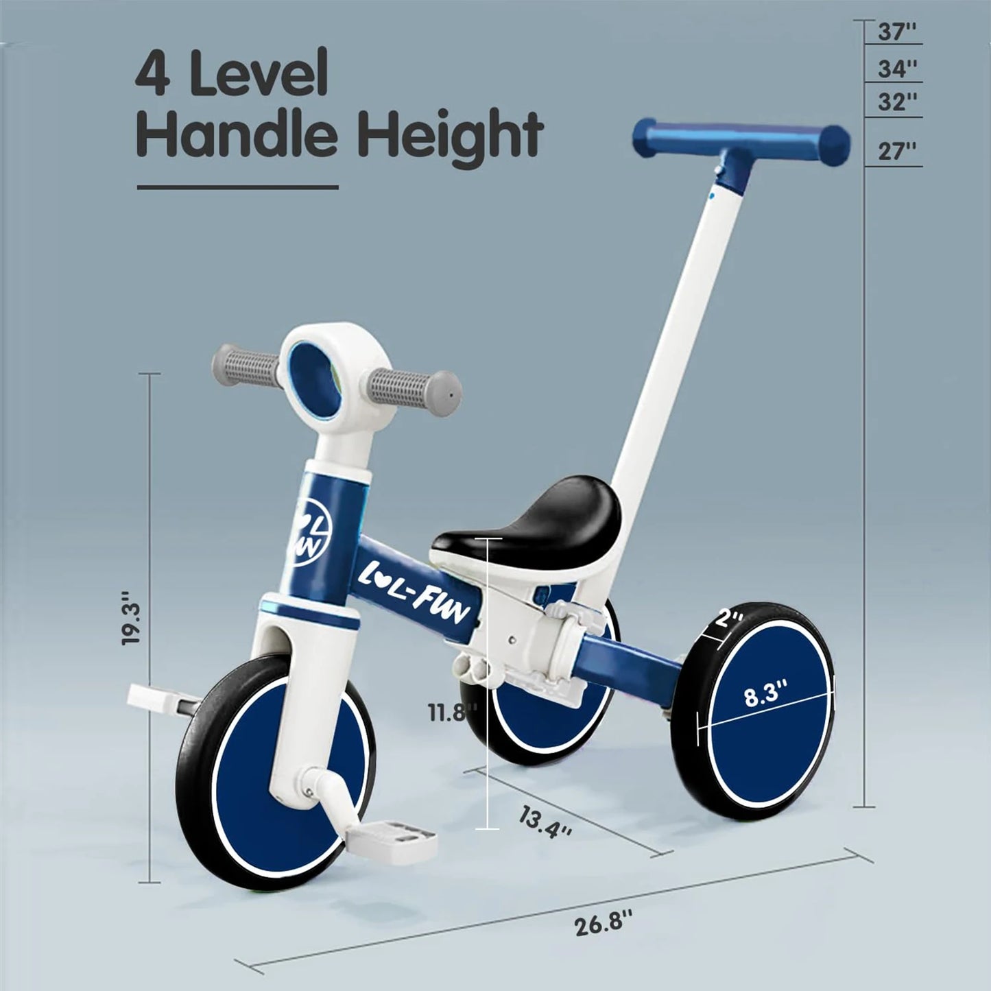 5 in 1 Toddler Tricycles for 1 to 3 Year Olds Baby Balance Bike with Parent Steering Push Handle