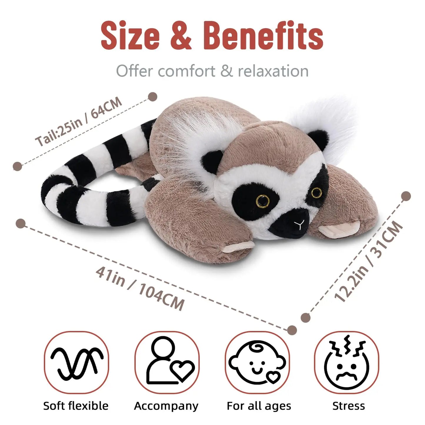 Niuniu Daddy 20 Inch Lemur Weighted Stuffed Animal Plush Toy Large Pillow for Kids Adults and Babies
