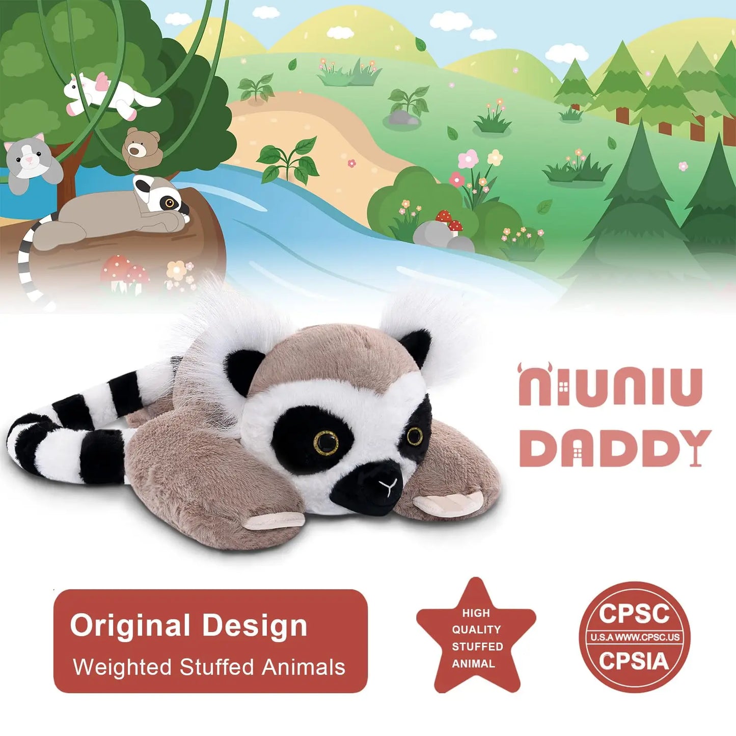 Niuniu Daddy 20 Inch Lemur Weighted Stuffed Animal Plush Toy Large Pillow for Kids Adults and Babies