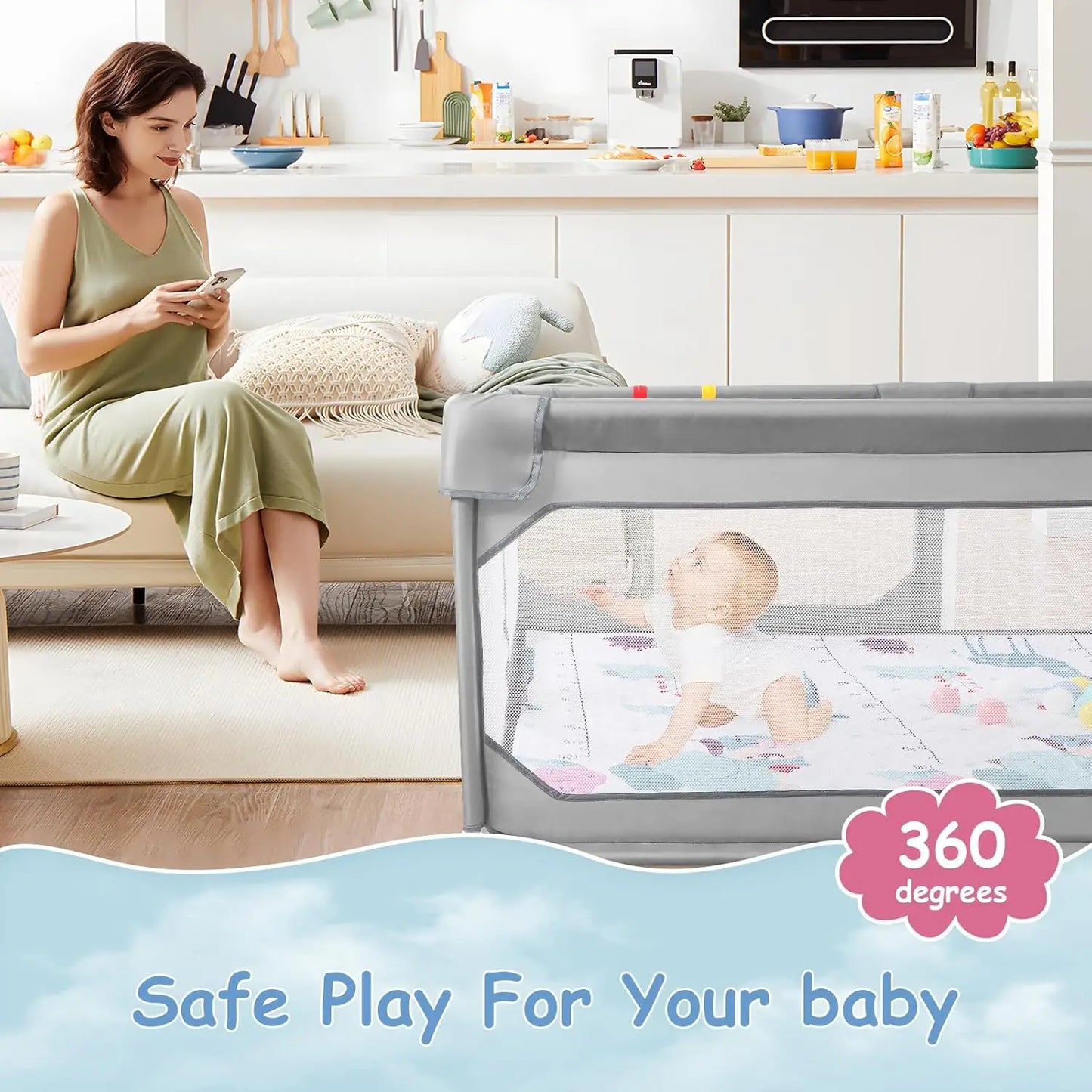 Extra Large Baby Playpen 75x59 Inch With Mat Storage Bag