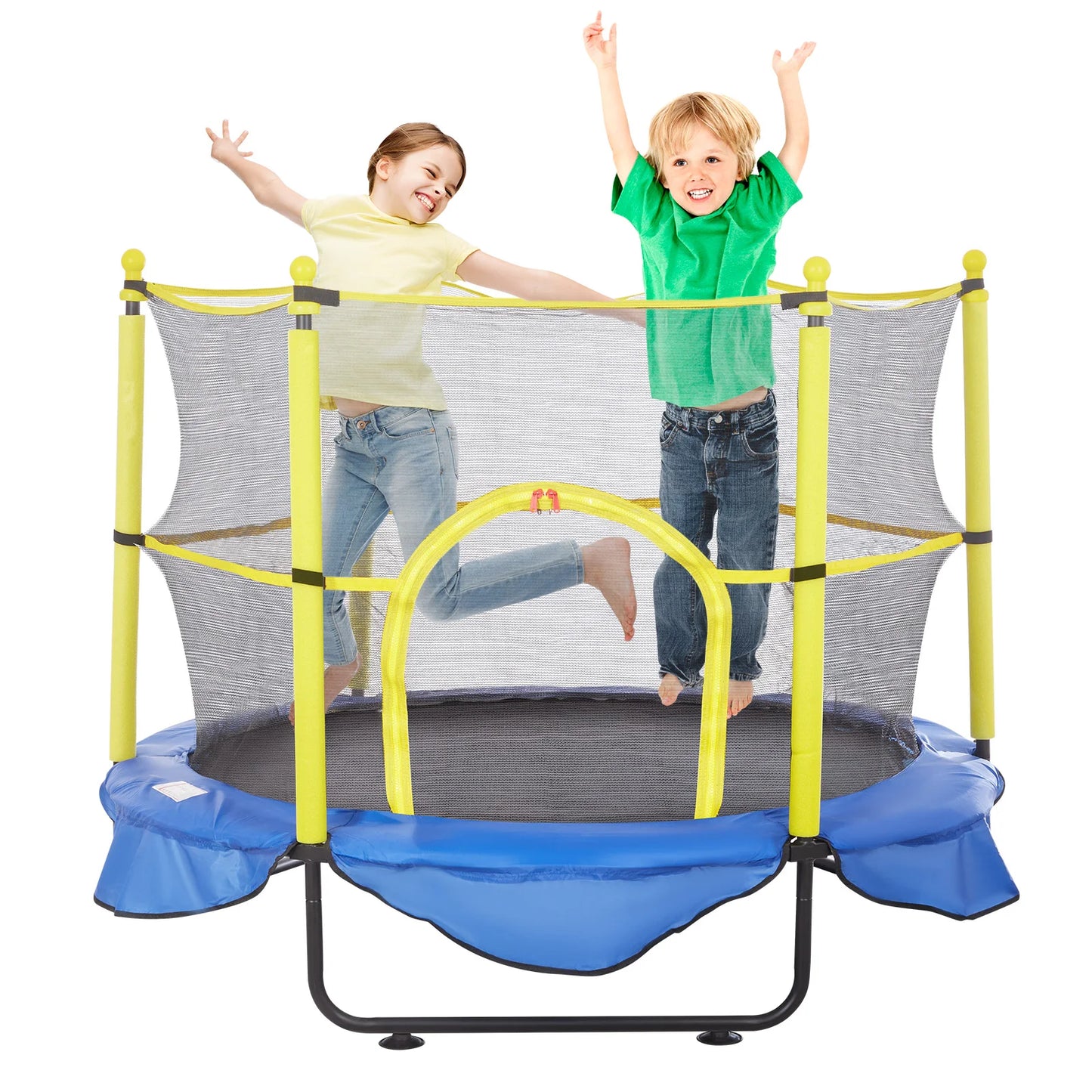 VEVOR 60 Inch 5FT Trampoline for Kids with Safety Enclosure Net Basketball Hoop and Ocean Balls Indoor Outdoor
