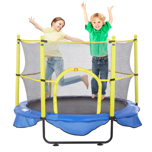 VEVOR 60 Inch 5FT Trampoline for Kids with Safety Enclosure Net Basketball Hoop and Ocean Balls Indoor Outdoor