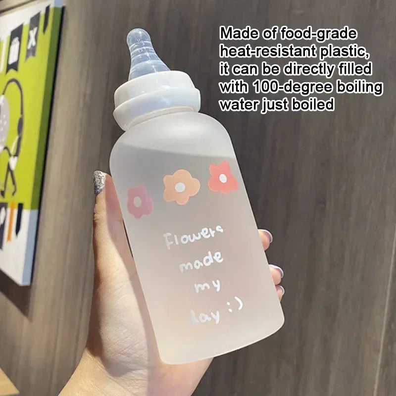 Cute Cartoon Milk Drinking Plastic Bottle with Straw for Children and Adults Eco-Friendly Water Cup