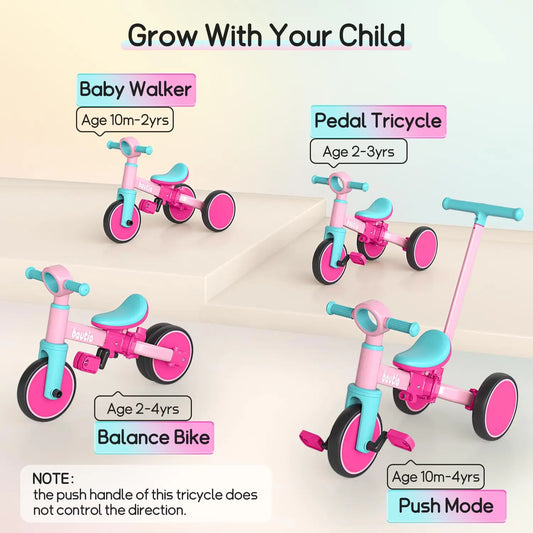 5 In 1 Kids Tricycle For Toddlers 1 To 3 Baby Balance Bike Toy For Boys And Girls Gift With Push Handle And Removable Pedals