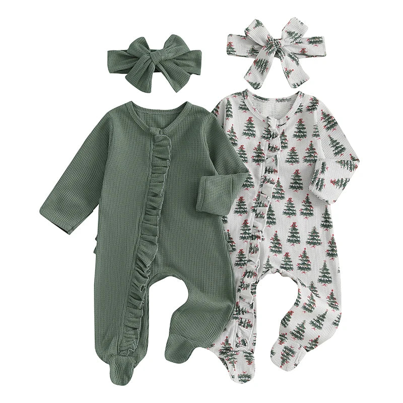 Toddler Girls Floral Ruffle Romper Set with Bow Headband Summer Outfit for Infants