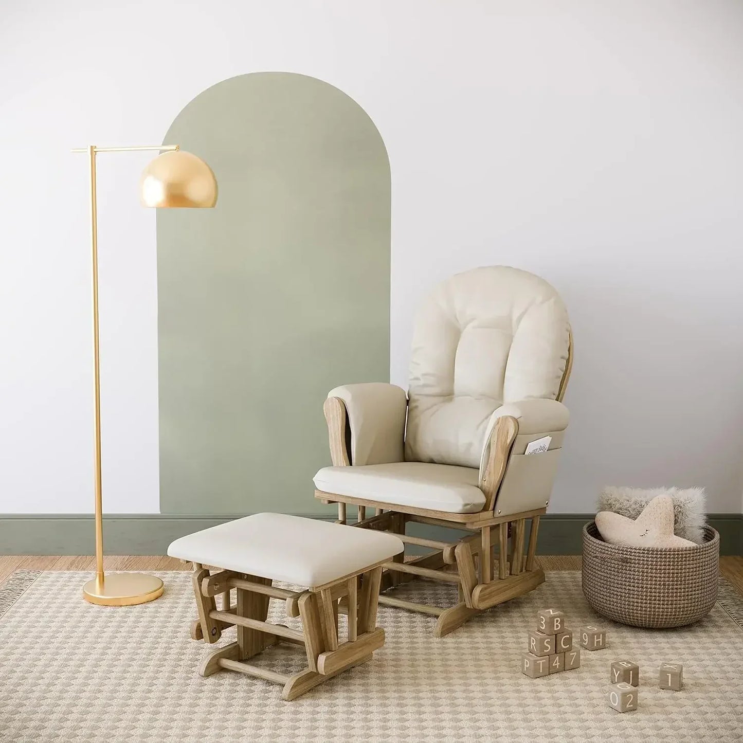 XMSJ Premium Hoop Glider and Ottoman Natural Beige Cushions
