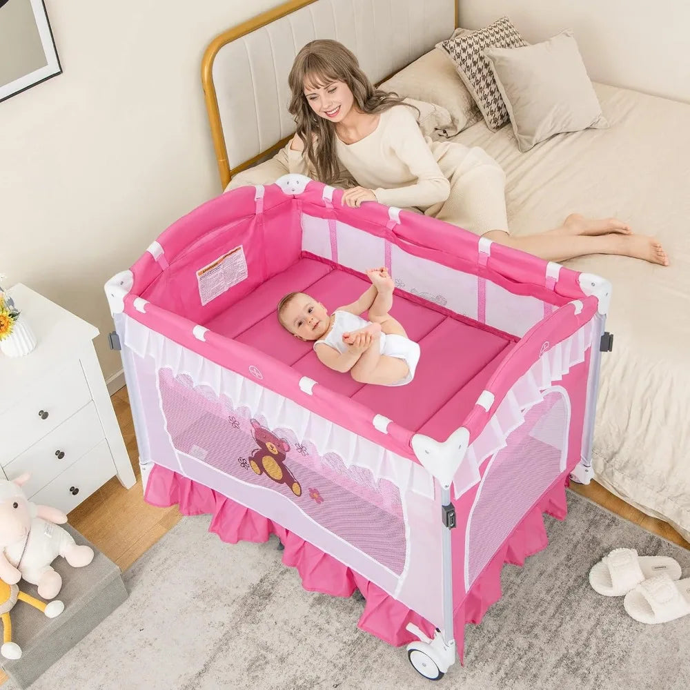 Portable 4 In 1 Playpen With Canopy And Bassinet Toys Music