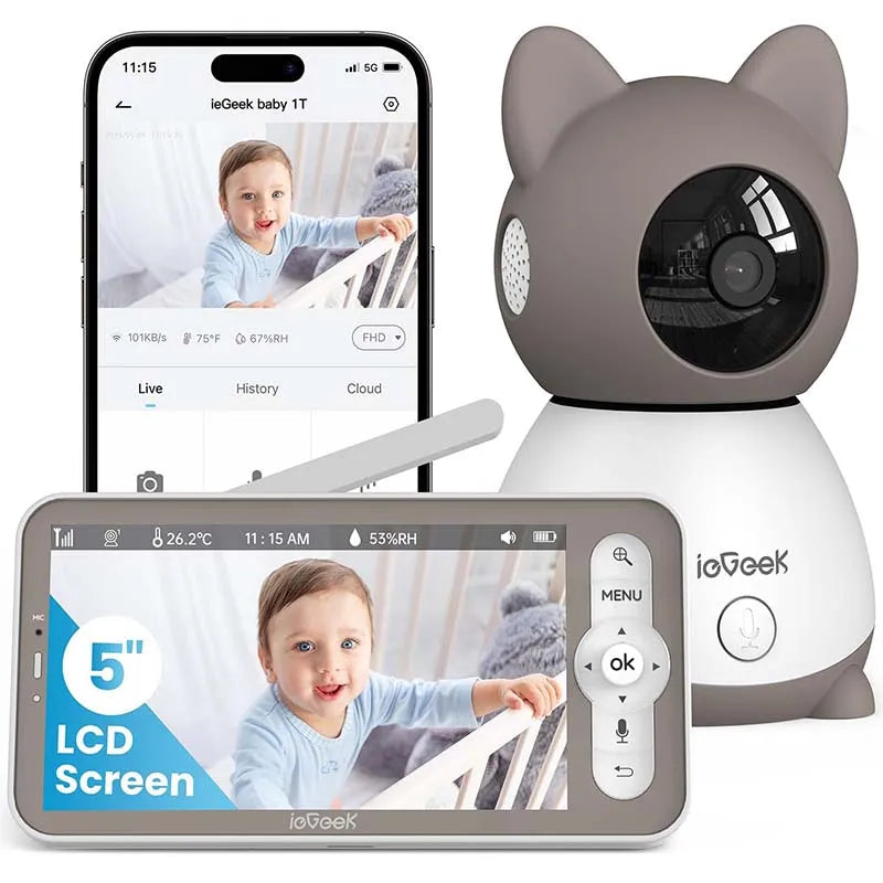 Iegeek 2K Baby Monitor with 5 Inch Screen and Audio Night Vision Two Way Talk Cry and Motion Detection