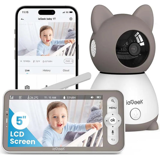 Iegeek 2K Baby Monitor with 5 Inch Screen and Audio Night Vision Two Way Talk Cry and Motion Detection