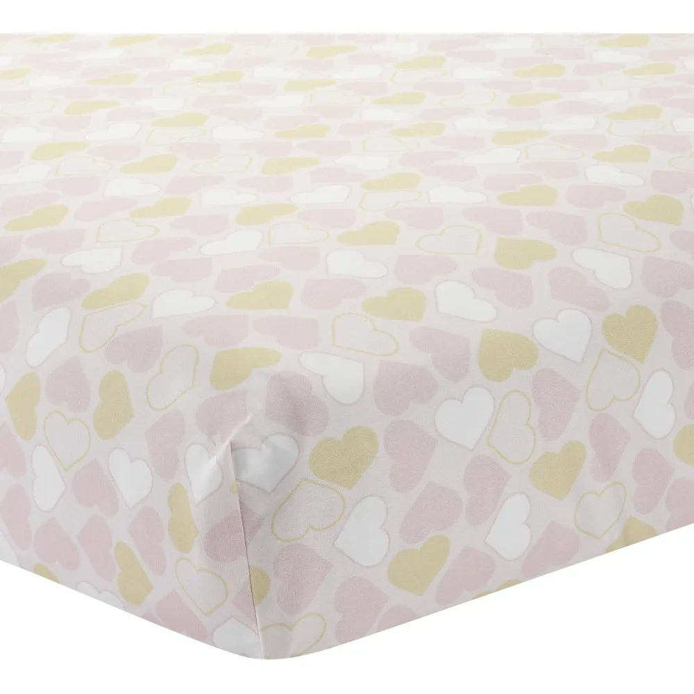 Pink Gold Girl Heart 4 Piece Crib Bedding Set Cotton