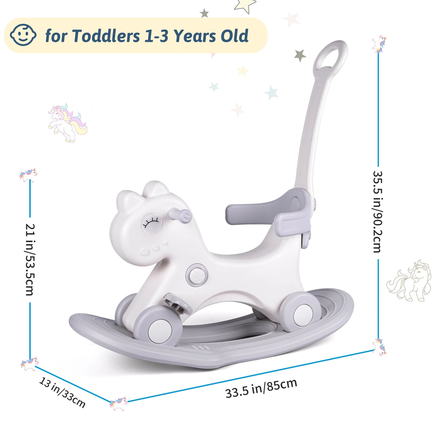 Rocking Horse Child Safety Push Handle Rocker for Toddlers 1 2 3 Years Old Kids Ride On Toy Birthday Gift for Girls and Boys