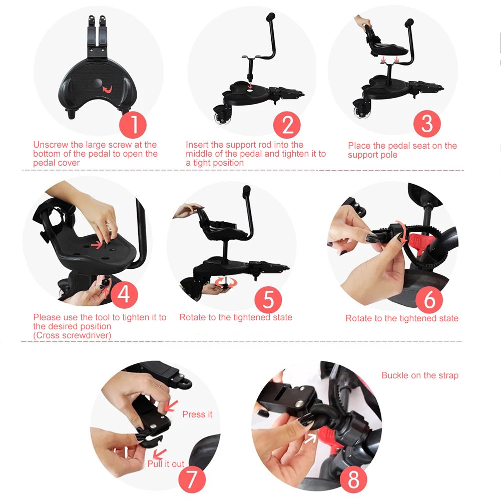 Baby Strollers Pedal Adapter Kid Standing Plate with Seat Auxiliary Trailer Footrest Pushchair Step Board Accessories