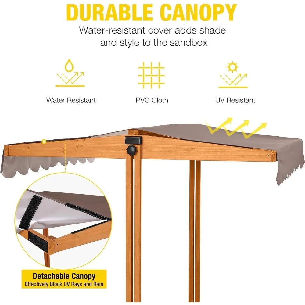 Kids Sandbox With Canopy And Foldable Bench Seats Outdoor