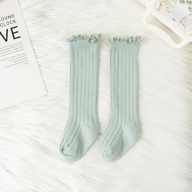 Ruffle Knee High Socks For Girls Cotton Lace Flower 0 To 8