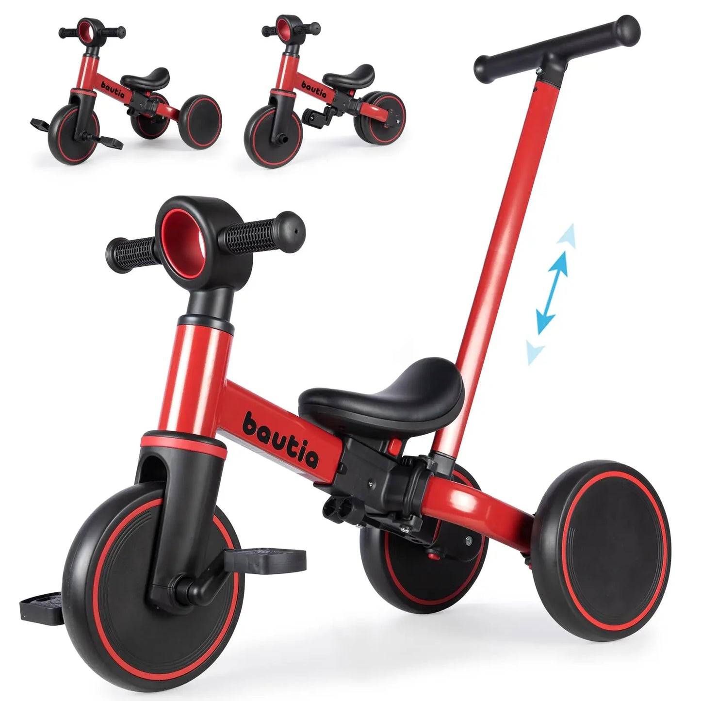 5 In 1 Kids Tricycle For Toddlers 1 To 3 Baby Balance Bike Toy For Boys And Girls Gift With Push Handle And Removable Pedals